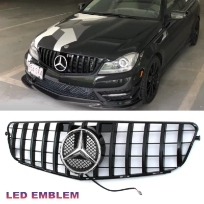 Front Grille For Mercedes Benz W204 C250 C350 C300 Grill w/LED Star 2008-2014 - Image 1 of 4