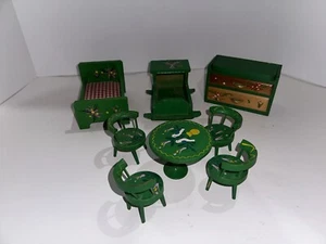 Green Vintage 1960s Fomerz Wooden Dollhouse Furniture Set (8pcs) - Picture 1 of 12