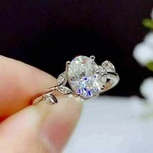 14k White Gold Plated 2Ct Oval Cut Lab-Created Diamond Wife Valentine Gift Rings - Picture 1 of 3