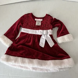 Bonnie Baby Christmas Holiday dress Size 3/6 M red velvet /white - Picture 1 of 12