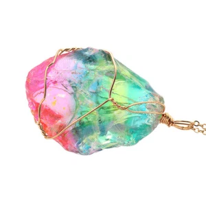 LADIES RAINBOW CRYSTAL PENDANT & GOLD PLATED LINK CHAIN - Picture 1 of 5