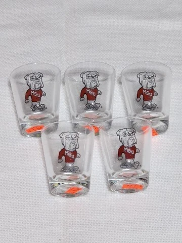 Lot of 5 Mississippi State Bulldogs 2 oz Shot Glasses NEW Cover