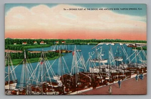 Postkarte Florida Tarpon Springs Anclote River Docks Schwammflotte Leinen nicht verschickt - Bild 1 von 2