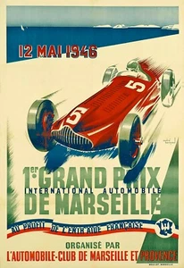 Rennwagen Deko 1er Grand Prix de Marseille Classic Poster Druck - Bild 1 von 1