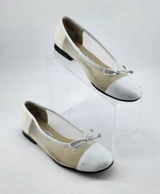 Sapatilhas de balé femininas vintage Sam & Libby de malha/couro brancas tamanho 7,5M Ballletcore - Imagem 1 de 4