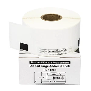 Non-OEM Fits BROTHER DK-1208 Labels (1-1/2" x 3-1/2") - (100) Rolls of 400 - Picture 1 of 7