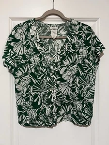 Top con botones manga gorra floral verde JOIE para mujer talla grande - Imagen 1 de 3
