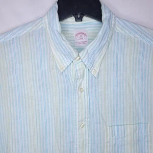 Brooks Brothers Leinenhemd Herren XL gestreift grün, blau, weiß 346 - Bild 1 von 10