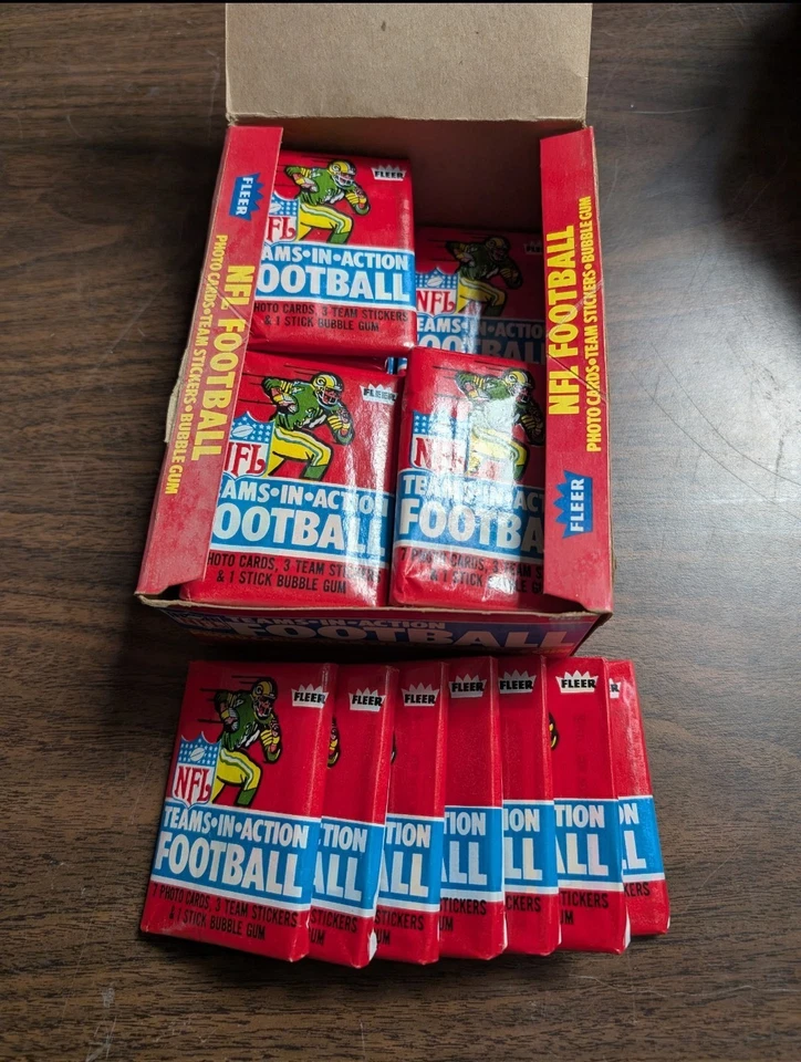 Un lote de 5 paquetes 1980 Fleer Team acción NFL fútbol americano paquetes de cera sellados de fábrica Foto 1 de 1