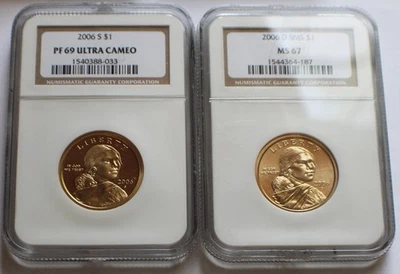 2 Proof Native American Dollars, 2006-S NGC PF69UCAM + 2006-D SMS $1 NGC MS 67 - Image 1 of 4