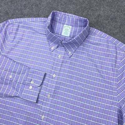 Camisa Brooks Brothers Para Hombre XL Púrpura Cuadros Ajustada Manga Larga Abotonada Elastizada Foto 1 de 4