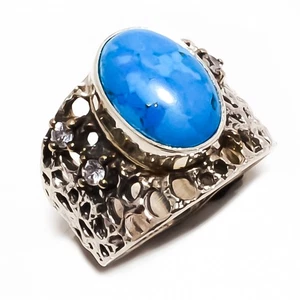 Turquoise & White Topaz Silver Plated Ring s.7.5 R1157-7, Christmas Gift - Picture 1 of 4