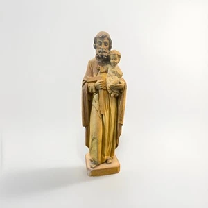 VTG ASNY Hand-carved Wooden Sculpture of Joseph & Baby Jesus Made In Germany - Picture 1 of 7