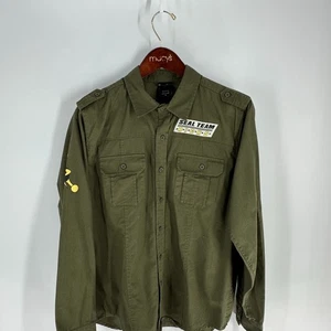 Rick & Morty Seal Team Ricks Graphic Classic Button-Up Shirt Army Green Size S - Picture 1 of 9