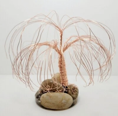 Handmade Copper Wire Wrapped Willow Tree On Stone And Resin Base - Image 1 of 4
