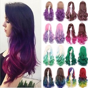 Hot Women Cosplay Mermaid Wavy Wigs Long Curly Ombre Wig Colorfull Fancy Party g