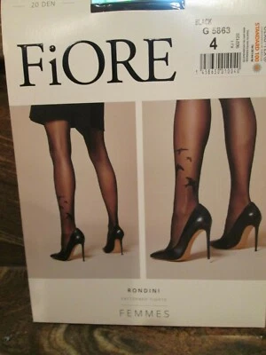 FIORE RONDINI WITH A BIRD MOTIF 20 DENIER PANTYHOSE TIGHTS  4 SIZES BLACK & TAN - Image 1 of 4