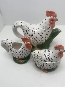 Tetera de cerámica en forma de pollo con tazón de azúcar en forma de pollo y crema - Imagen 1 de 12
