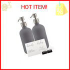 Gray Glass Pump Bottles 16oz (2-Pack); Soap Dispenser for Lotion & Liquid Soap