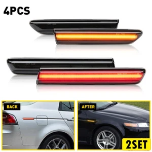 8X Front+Rear Amber+Red LED Smoked Side Marker Lamps For 04-08 Acura TL Type S - Picture 1 of 11
