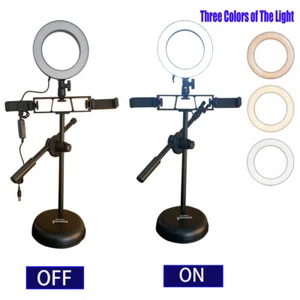LED Selfie Ring Light With Tripod Phone Holdes Mic Stand For Makeup Live Stream  - Picture 1 of 12