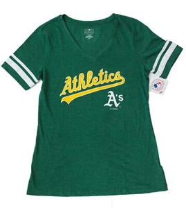 Oakland Athletics Top Womens Medium Green Short Sleeve V Neck Genuine Merch NEW - Picture 1 of 11