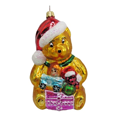Christopher Radko GOLDEN BEAR glass 6" ornament French Horn on back toys #96-182 - Image 1 of 4