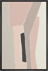 Framed Canvas Print Wall Art Tan, Gray, Pink Geometric Watercolor Shapes Abstrac - Picture 1 of 7