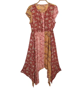 Vestido Boho Hippie Para Mujer L Retazos Paisley Cottagecore Pradera Dobladillo Mordedura de Tiburón - Imagen 1 de 8