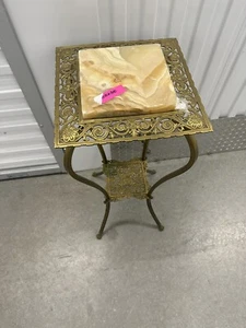 Antique French Louis XV Pierced Brass and Onyx Plant Stand, 19th Century - Picture 1 of 10
