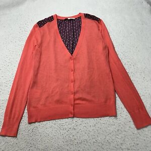 Ann Taylor LOFT Women's Medium Button Front V-Neck Cardigan Sweater Coral Pink