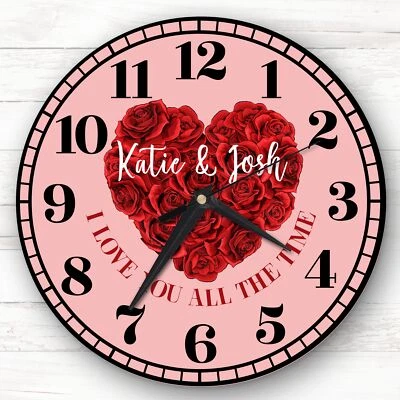 I Love You All The Time Red Valentine's Day Gift Anniversary Personalised Clock - Image 1 of 2
