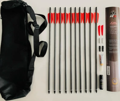 EK ARCHERY RESEARCH SET: 10 flechas de carbón 15" Cobra RX 130 lbs + carcaj + lube + accesorios