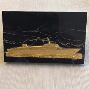 VINTAGE OCEANIC CRUISE SHIP PAPERWEIGHT WITH MARBLE BASE BERTONI MILANO ITALY - Foto 1 di 4