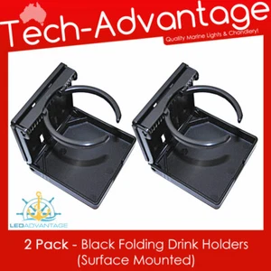 2 x Boat Caravan BLACK Surface Mount Adjust Folding Cans/Bottle/Drink Holders - Imagen 1 de 2