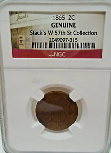 1865 Two-Cent Piece Certified by NGC