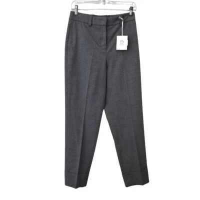 Peserico Trouser Pants Size 6 Gray Straight Leg Cuffed Flat Front Wool High Rise - Image 1 of 4