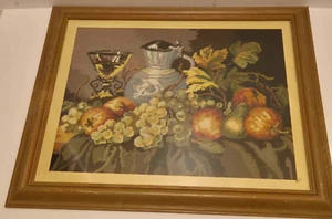 Vintage Gobelin Stillleben mit Früchten gerahmt Deko - Bild 1 von 10