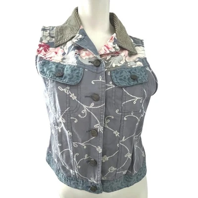 Stonebridge Patchwork Vest S Cottagecore Artsy Sleeveless Jacket Eclectic Boho - Image 1 of 4