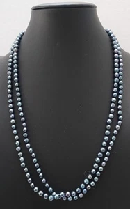 Honora Vintage Long, Cobalt Blue, Single Strand Pearl Necklace 24in.  w/ Pouch - Picture 1 of 12