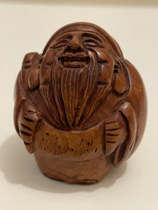 Authentic Vintage Japanese Netsuke Hand Carved Boxwood Artist Signed 2 Holes - Picture 1 of 6