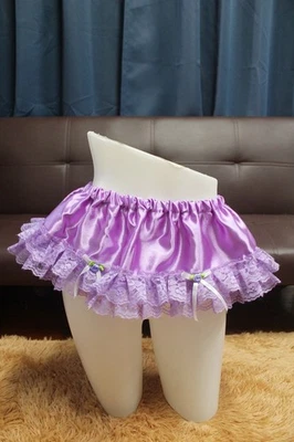 #E2 复古风格 2XL/ElasticW.24-42 英寸紫色缎面半懒人迷你裙长 9 — 第 1/4 张图片