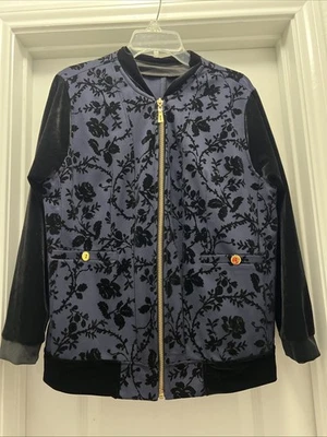 Unique Handmade Bomber Jacket Floral Velvet Black Sleeves Retro Style Chest 22 - Image 1 of 4