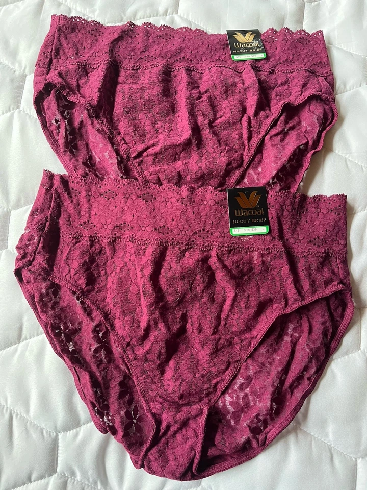 WACOAL 870305 BARBADOS CHERRY RED HALO LACE SEMI SHEER HI-CUT BRIEF PANTIES S