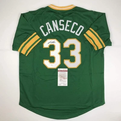 Autographed/Signed JOSE CANSECO Oakland Green Baseball Jersey JSA COA Auto - Image 1 of 4