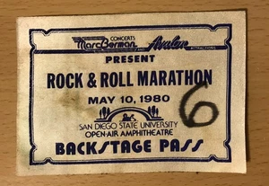 1980 ROCK & ROLL MARATHON SAN DIEGO KONZERT BACKSTAGE PASS HUMBLE PIE ANGEL CITY - Bild 1 von 2
