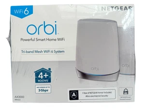 NEW IN BOX - NETGEAR Orbi AX3000 Wi-Fi 6 Tri-Band Mesh System (RBK653-100NAS) - Picture 1 of 6