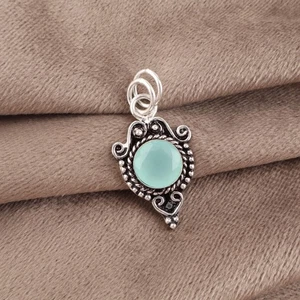 Pendente In Argento Sterling 925 Con Gemma Di Acqua Calcedonio Per Ragazze - Foto 1 di 3