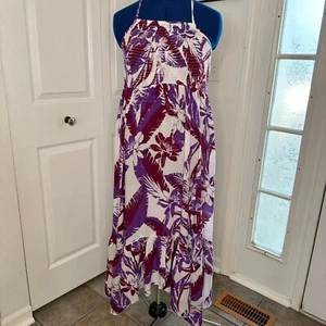 Free People Vestito Maxi Viola Onda di Calore Smocked Halter Floreale Tropicale Taglia Small - Foto 1 di 5