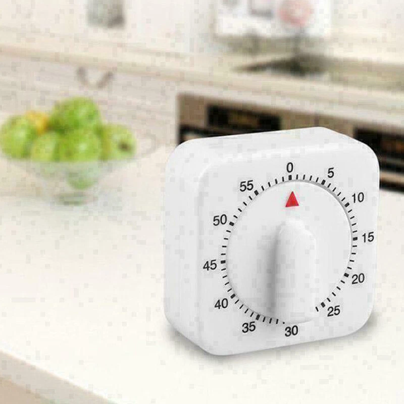 2024 60 Minute Analog Kitchen Timer 1 Hour Mechanical Loud Alarm Ring Square - Image 1 of 4